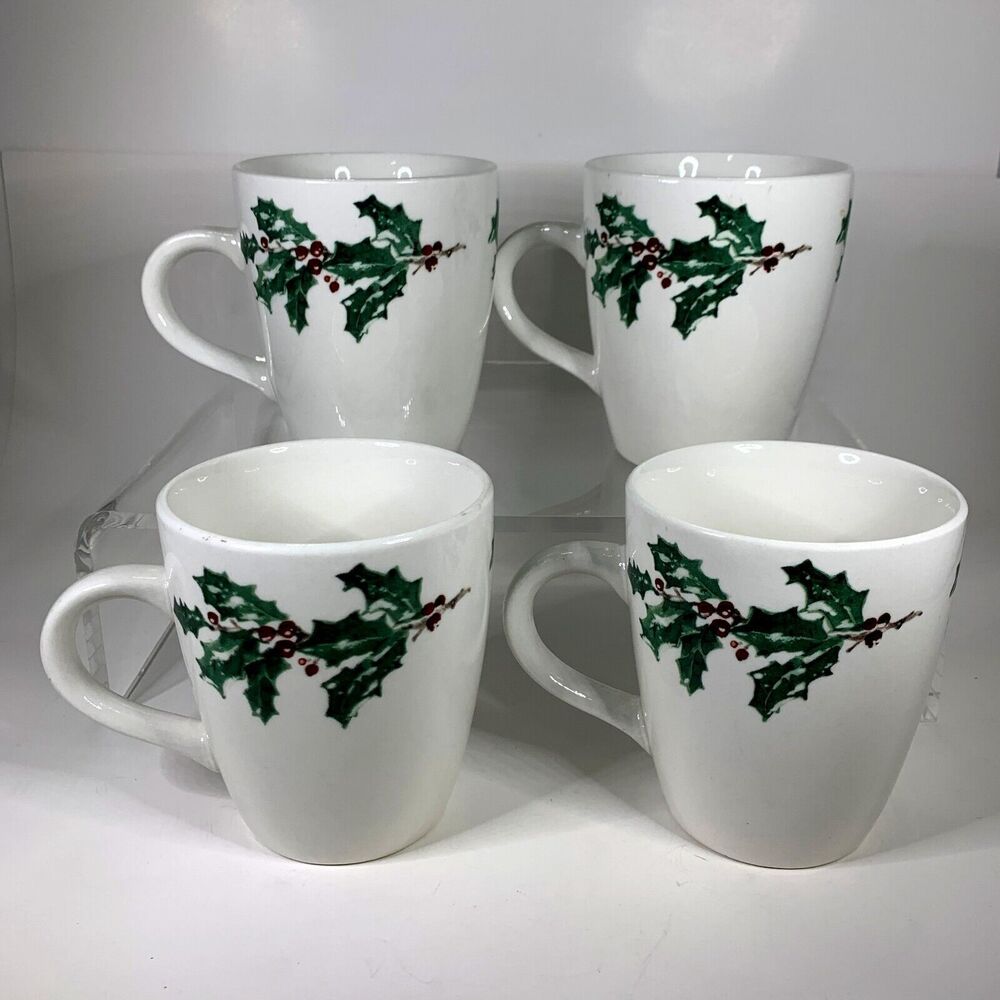 Rare Farberware White Christmas Mugs 2118 Cup Mug Set 4 Rare 1990s Vintage 